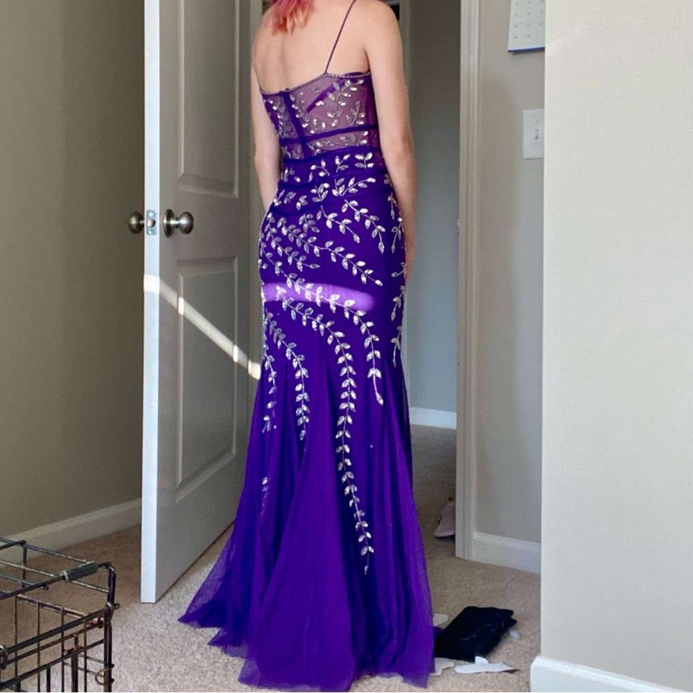 Vintage David's Bridal Purple Mermaid Beaded Formal Prom Dress - Picture 2 of 7